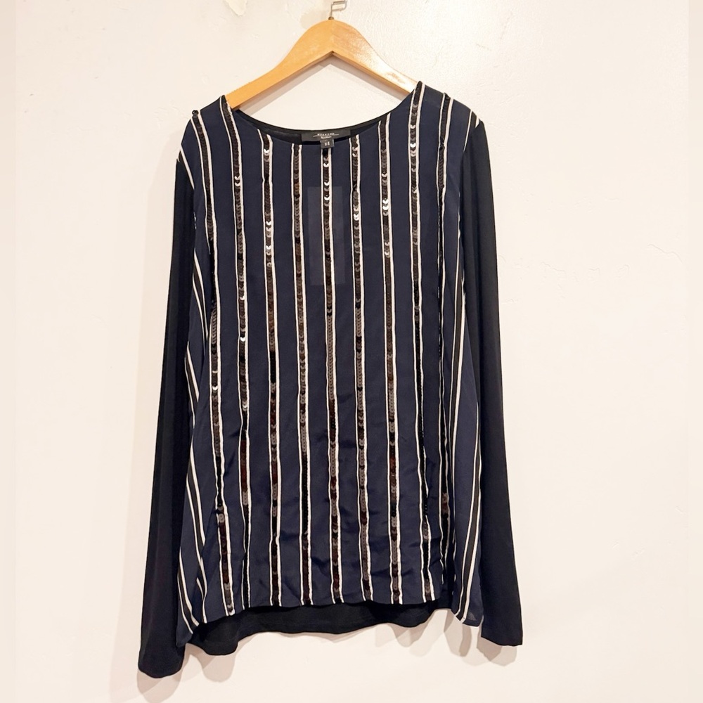 Weekender Max Mara‎ Navy and Black Sequin Stipe Blouse